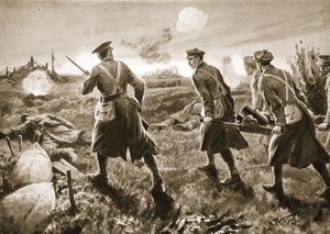 Vojín De Ath asistující při přenášení zákopového minometu přes otevřenou linii k nepřátelským liniím